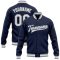 Custom Navy White-Gray Bomber Full-Snap Varsity Letterman Jacket