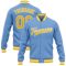 Custom Light Blue Gold-White Bomber Full-Snap Varsity Letterman Jacket