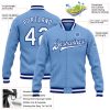 Custom Light Blue White-Royal Bomber Full-Snap Varsity Letterman Jacket