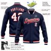 Custom Navy White-Red Bomber Full-Snap Varsity Letterman Jacket