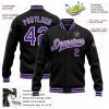 Custom Black Purple-White Bomber Full-Snap Varsity Letterman Jacket