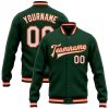 Custom Green White Orange-Black Bomber Full-Snap Varsity Letterman Jacket