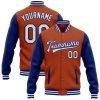 Custom Texas Orange White-Royal Bomber Full-Snap Varsity Letterman Two Tone Jacket