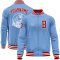 Custom Light Blue Red-White Bomber Varsity Letterman Zipper Jacket