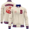 Custom Cream Red Royal-White Bomber Varsity Letterman Zipper Jacket