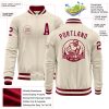 Custom Cream Maroon Bomber Varsity Letterman Zipper Jacket