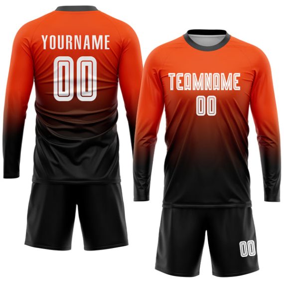 Custom Orange White-Black Sublimation Fade Fashion Soccer Uniform Jersey