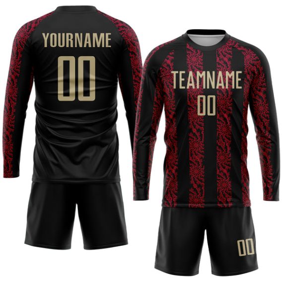 Custom Black Vegas Gold-Red Sublimation Soccer Uniform Jersey