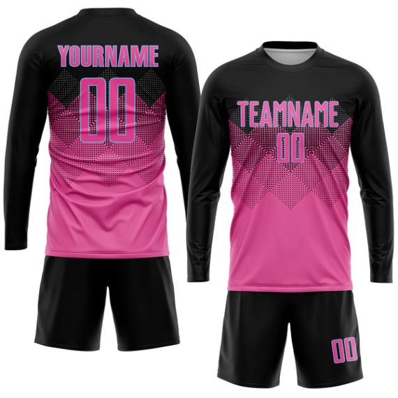 Custom Pink Black-LIght Blue Gradient Square Shape Sublimation Soccer Uniform Jersey