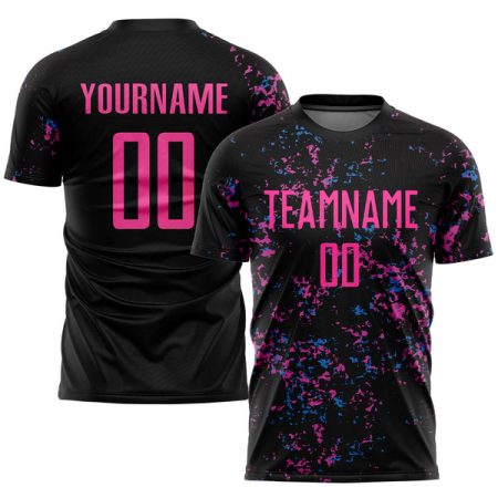 Custom Black Pink-Light Blue Sublimation Soccer Uniform Jersey