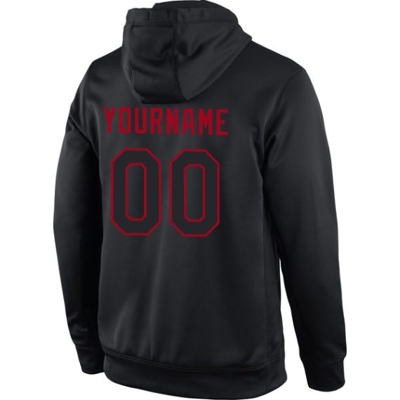 Custom Stitched Black Black-Red Sports Pullover Sweatshirt Hoodie