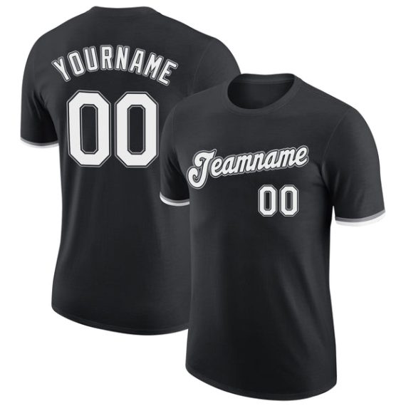 Custom Black White-Gray Performance T-Shirt